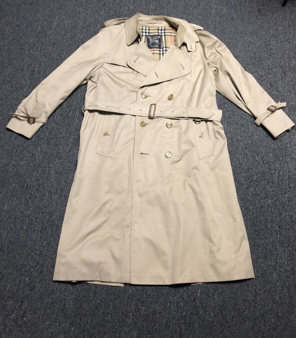 Vintage Burberrys Trench Coat Mens 54R Khaki Nova Check Harrod Luxury Classic
